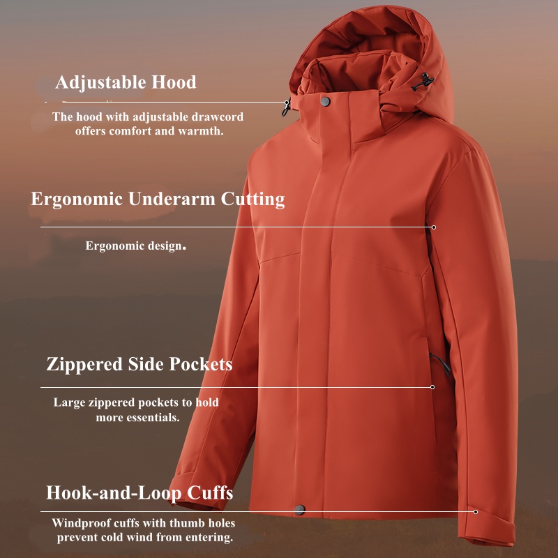 STYLE:F25629 Mens Windproof Fleece Windbreaker Coat Unisex Winter Warm Waterpr...