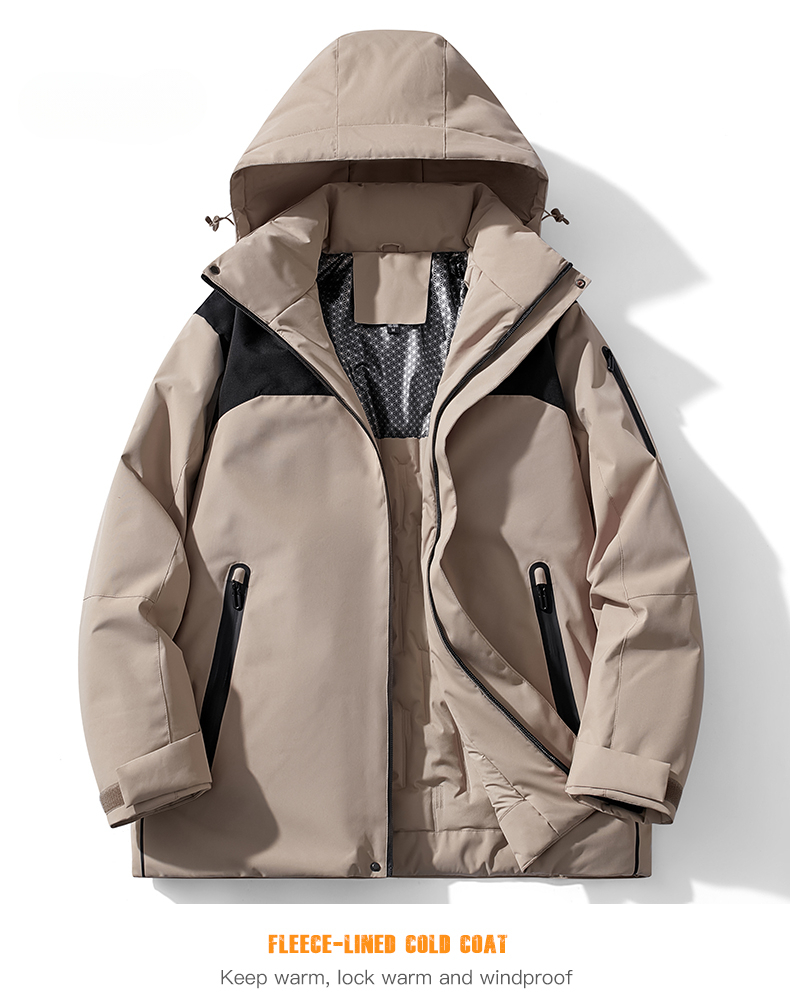 STYLE:F2568  Hooded Stand Collar Zipper Jacket Patchwork Pockets Long Sleeve Thickened Warm Coat - Ski Suit - Yongzhou Kai...