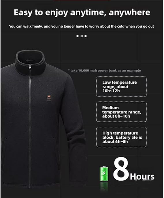  Style:M:87   USB Heated Long Sleeve Winter Jacket Stand Collar Polar Fleece ...