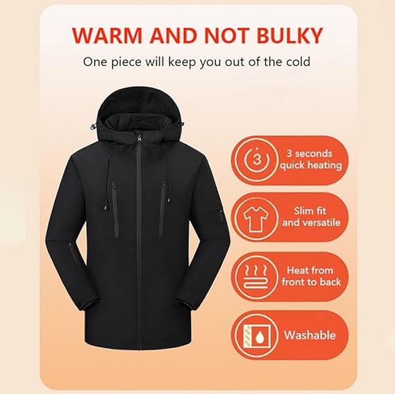 STYLE:M868  Unisex Winter Softshell Warm Coat 5 Zones Windproof Heated Hood wi...