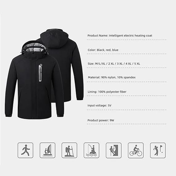 STYLE:M02  Men’s Thermal Jacket USB Rechargeable Lightweight Warm Windpr...