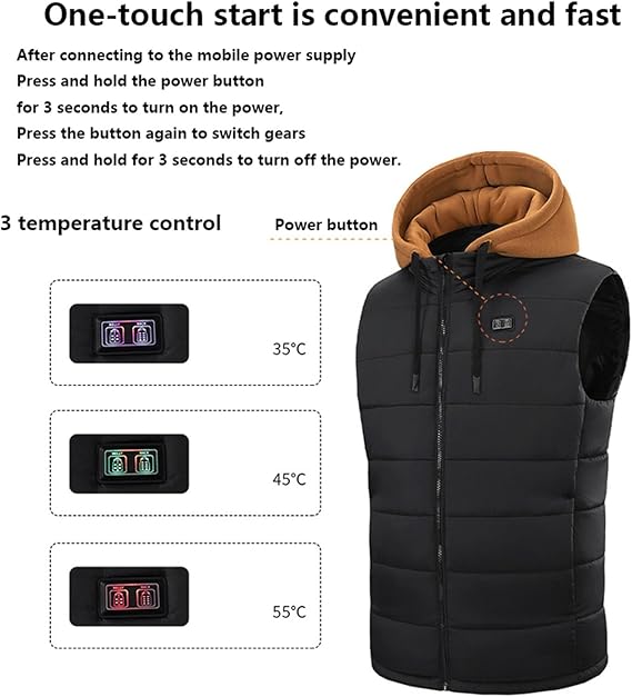 STYLE:M862  Heated Vest Hooded Vest Gilet Mens Womens Electric Jacket 15-Zone ...