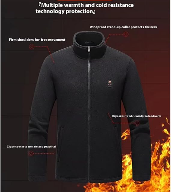  Style:M:87   USB Heated Long Sleeve Winter Jacket Stand Collar Polar Fleece ...