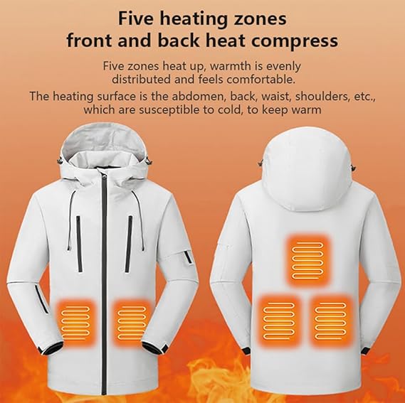 STYLE:M868  Unisex Winter Softshell Warm Coat 5 Zones Windproof Heated Hood wi...