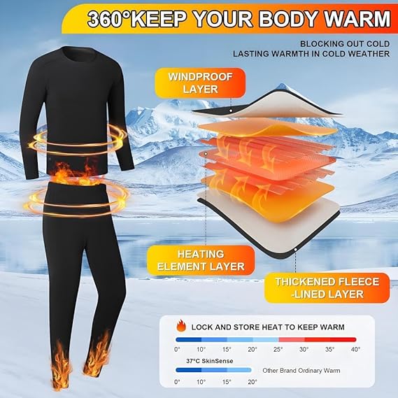STYLE:1805   Heated Thermal Underwear for Men Women USB Charge 42 Zone Intelligent heated long johns - Heated clothing - Y...
