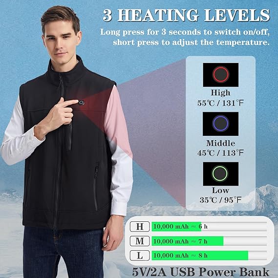 STYLE:2380  Soft Heated Vest for Women Men Smart Heating Jacket Lightweight Wa...
