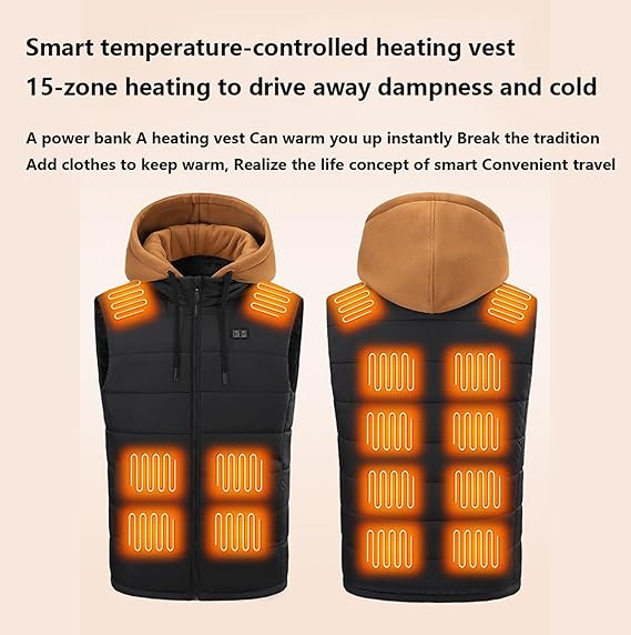 STYLE:M862  Heated Vest Hooded Vest Gilet Mens Womens Electric Jacket 15-Zone ...