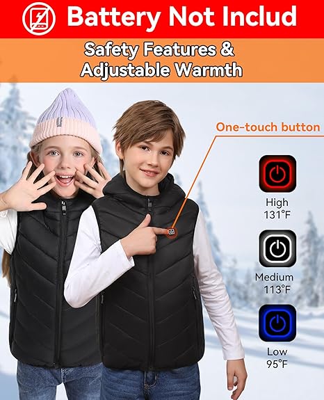 STYLE:MTZ01  Kids Heated Vest, 10 Heating Zones Boys & Girls Heating Vest ...