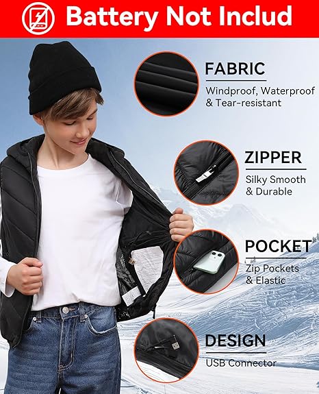 STYLE:MTZ01  Kids Heated Vest, 10 Heating Zones Boys & Girls Heating Vest ...
