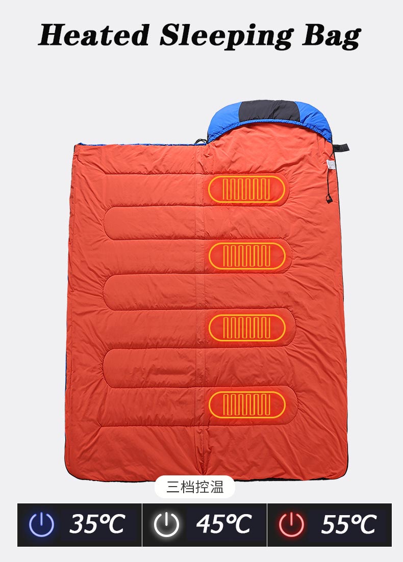 Heated Sleeping Bag, 3 Adjustable Heating Levels USB Power Support Heating Pads for Camping Electric Warm Blanket Tent Hea...