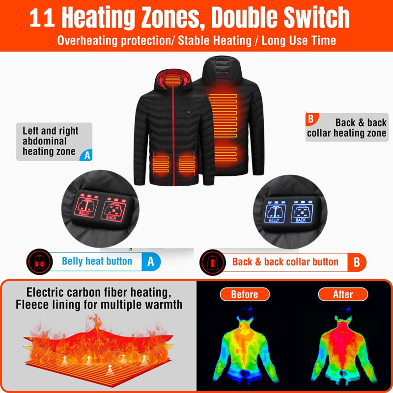 Style：M10       Rechargeable Heated Jacket with Carbon Fiber Heating Element...