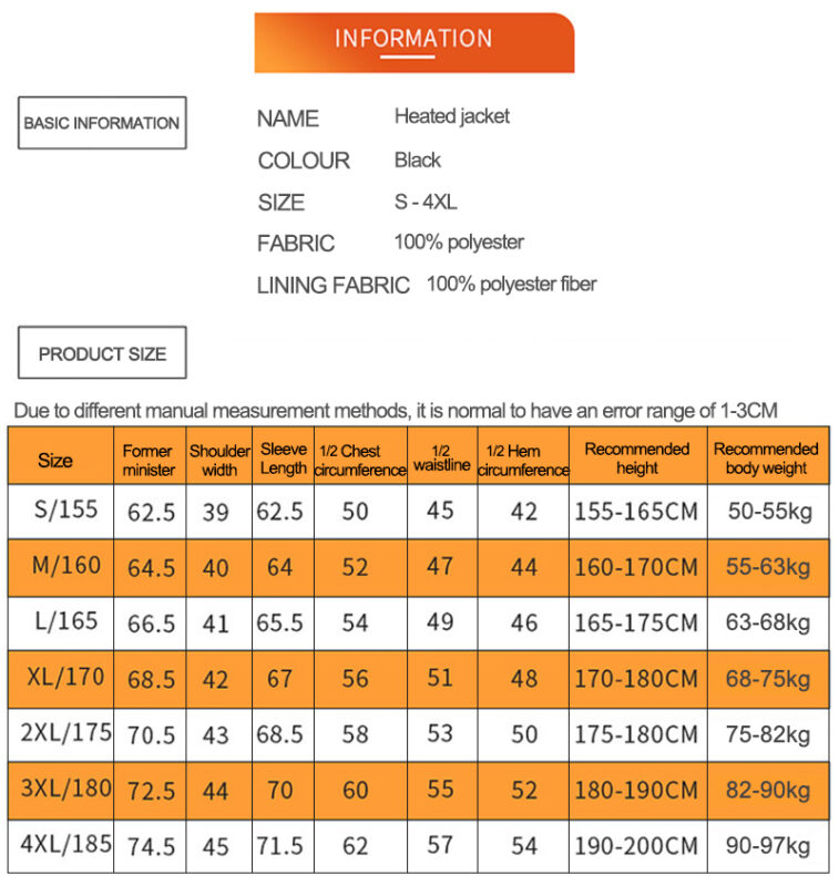 Style：M10       Rechargeable Heated Jacket with Carbon Fiber Heating Element...