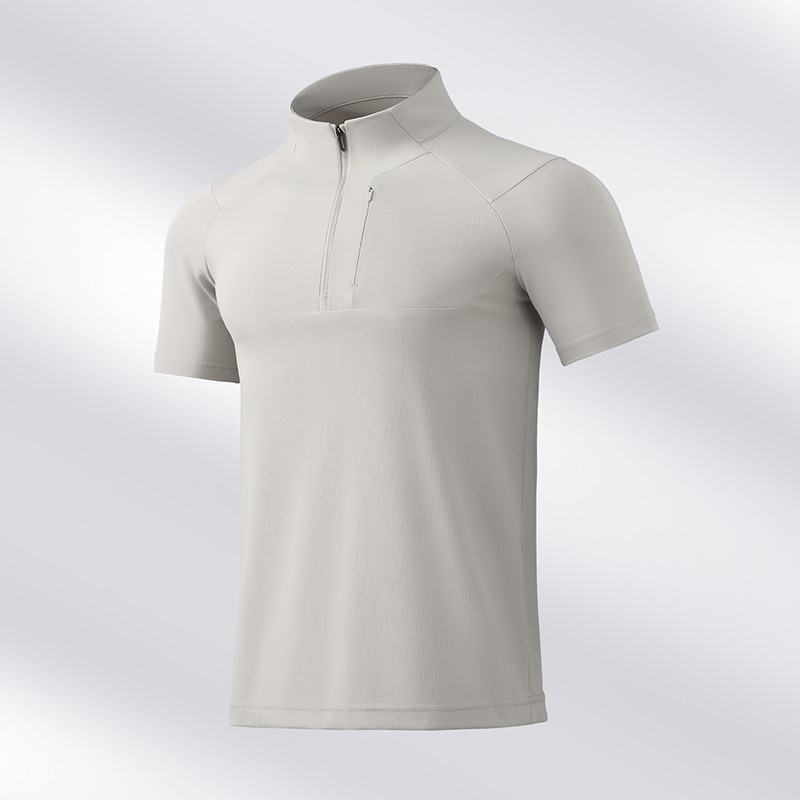 Style：F25650  Half Zip Quick Dry Short Sleeved Shirt Standing Collar Stretch...