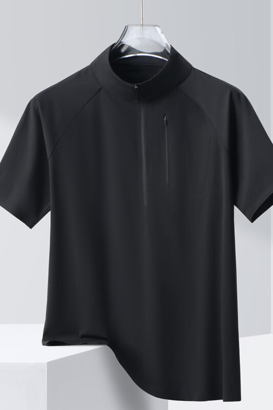 Style:F25651  Half Zip Quick Dry Short Sleeved Shirt Standing Collar Stretch S...