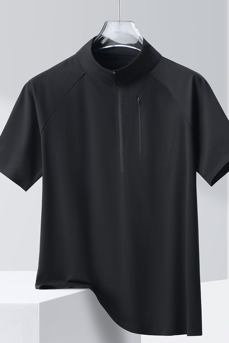 Style:F25651  Half Zip Quick Dry Short Sleeved Shirt Standing Collar Stretch S...