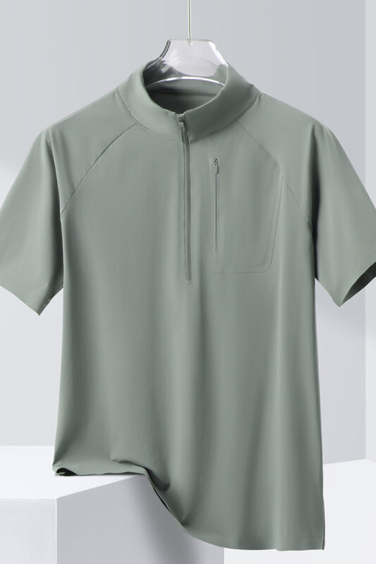 Style:F25651  Half Zip Quick Dry Short Sleeved Shirt Standing Collar Stretch S...