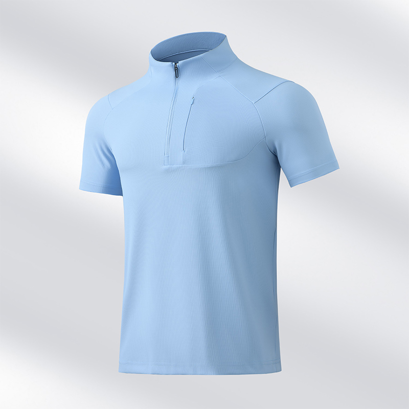 Style：F25650  Half Zip Quick Dry Short Sleeved Shirt Standing Collar Stretch...