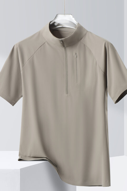 Style:F25651  Half Zip Quick Dry Short Sleeved Shirt Standing Collar Stretch S...