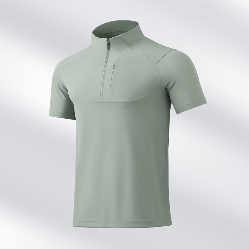 Style：F25650  Half Zip Quick Dry Short Sleeved Shirt Standing Collar Stretch...