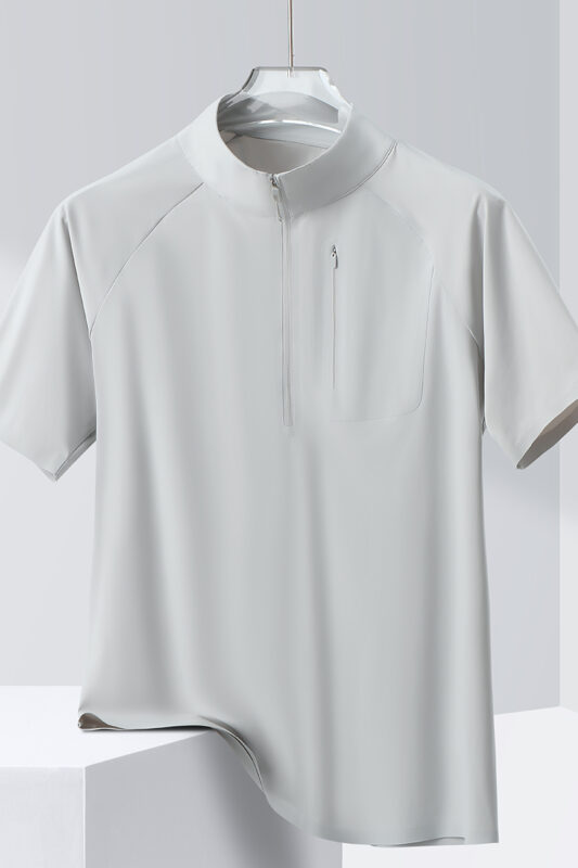 Style:F25651  Half Zip Quick Dry Short Sleeved Shirt Standing Collar Stretch S...