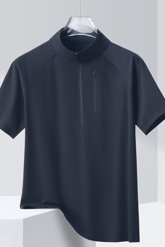 Style:F25651  Half Zip Quick Dry Short Sleeved Shirt Standing Collar Stretch S...