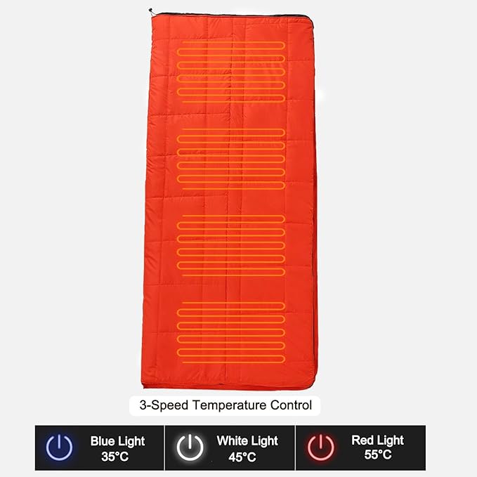 Rectangular Heated Sleeping Bag Winter 3-4 Season Thermal Warm Down Sleeping Bag for Adults with Compression Sacks for Cam...