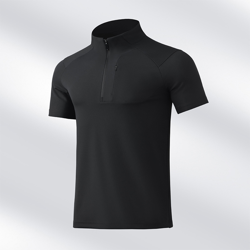 Style：F25650  Half Zip Quick Dry Short Sleeved Shirt Standing Collar Stretch...