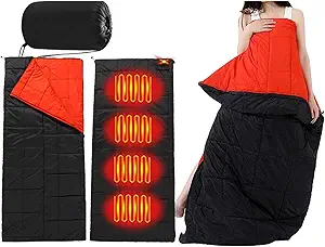 Rectangular Heated Sleeping Bag Winter 3-4 Season Thermal Warm Down Sleeping Bag for Adults with Compression Sacks for Cam...